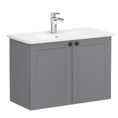 Vitra Root Classic 68654 Lavabo Dolabı, Kapaklı, 80 Cm, Dar, Mat Gri, Yuvarlak Lavabolu